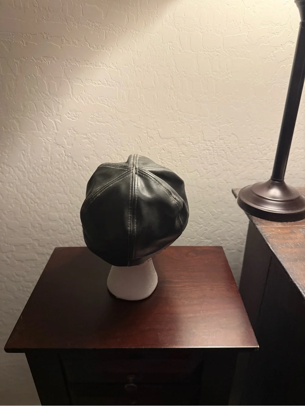 Black Leather Newsboy Cap